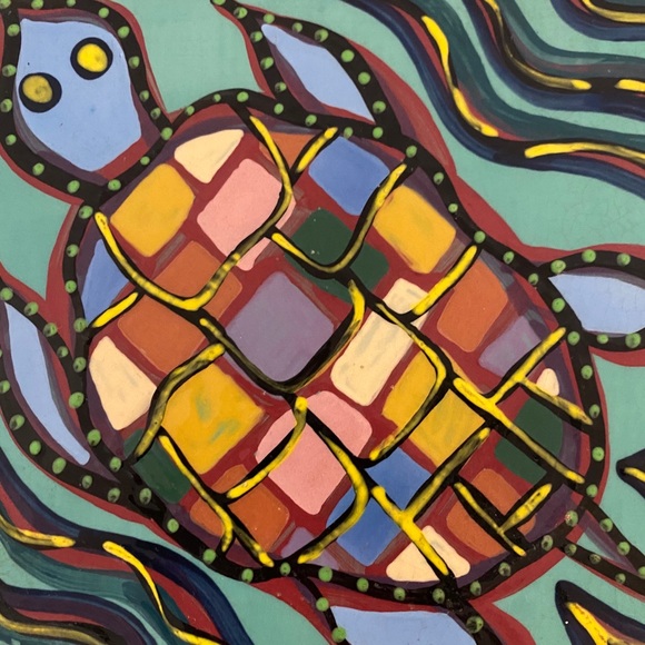 Lynda Feman Vintage Festive Turtle🐢Ceramic Trivet - Picture 9 of 16